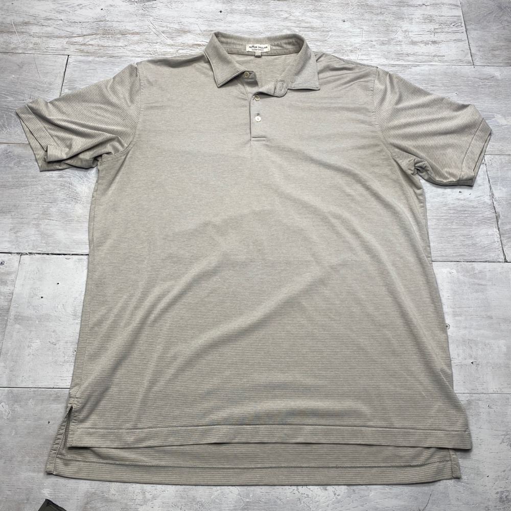 Peter Millar Summer Comfort Polo Mens L Tan Striped Performance Golf Shirt L